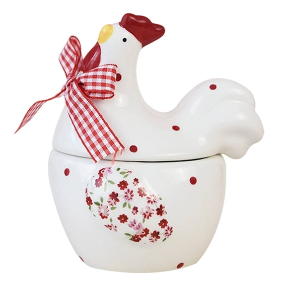 Junepar Ceramic Rooster Storage Jar with Lid 4.9" Decorative Kitchen Canister Farmhouse Style Food Storage Container for Spices Candy Dry Goods Easter Decor