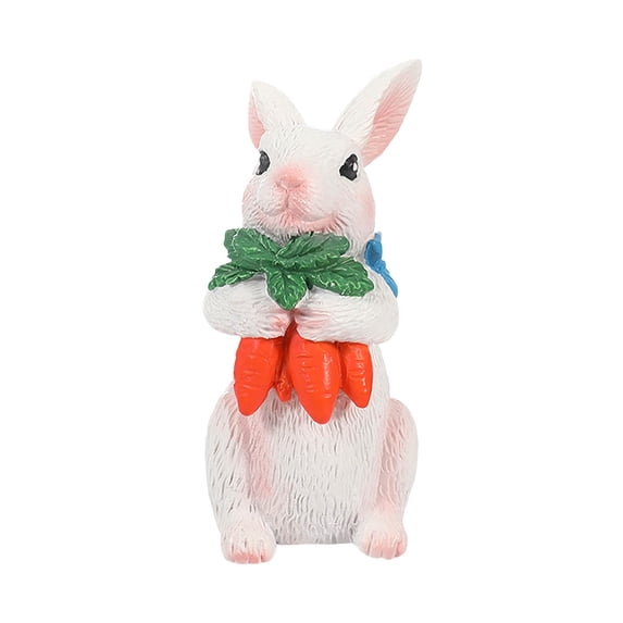 Junepar Desktop Ornament 2.8" Easter Bunny Resin Figurine Rabbit with Carrot for Easter Table Centerpiece & Spring Decor