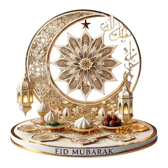 Junepar Desktop Ornament Acrylic Bohemian Crescent Moon Table Decor 8.3in Eid Mubarak Ramadan Desktop Ornament for Spring Summer Festival Home Decor