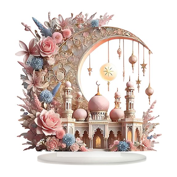 Junepar Desktop Ornament Acrylic Persian Style Moon Table Decor 7.9in Dreamy Ramadan Desktop Ornament for Spring Summer Home Decor