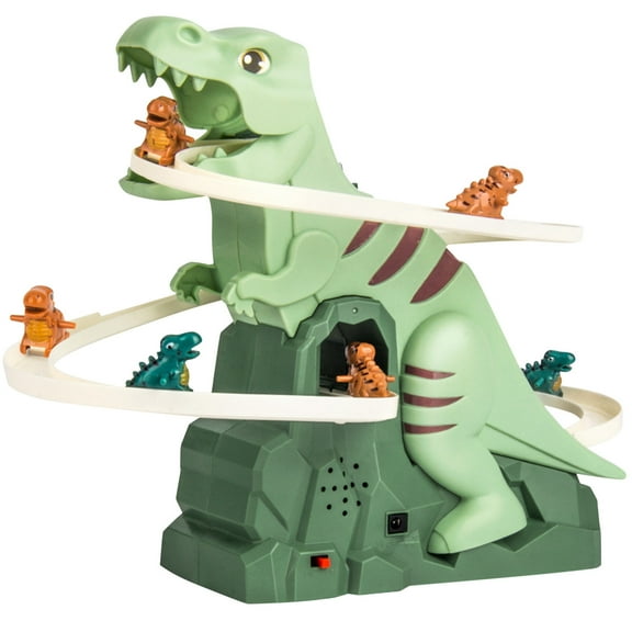 Junepar Dinosaur Chasing Race Track Dinosaur Climbing Slide Music Toy Electric Dinosaur Roller Coaster with Light and Music Electric Race Track Game Fun Track Slide