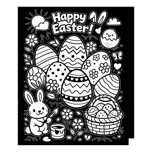 Junepar Family Activity 57.1"x51.2" Easter Family Coloring Blanket Washable Art Throw with Bunny & Egg Patterns Reversible Fabric for Easter Parties Rainy Day Fun & Spring Gatherings