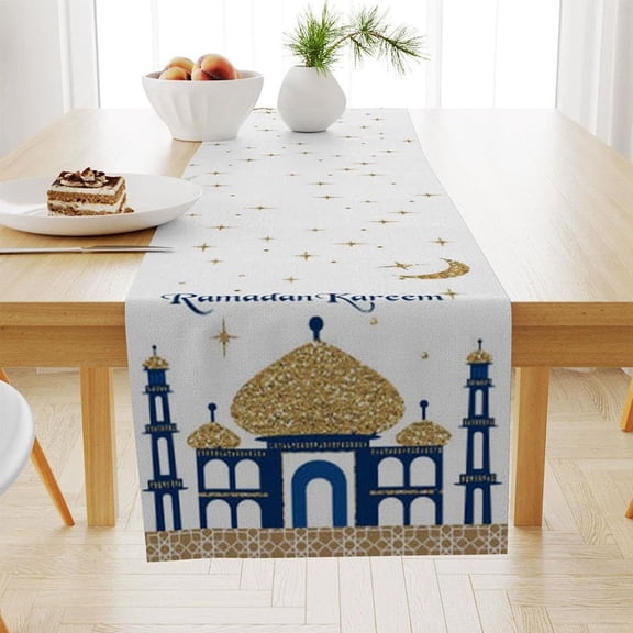 Junepar Farmhouse Eid Table Runner Ramadan Golden Moon Linen Table Decor for Dining Room & Holiday Party
