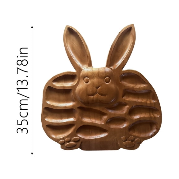 Junepar Party Supplies 13.8" Easter Party Bunny Serving Tray Rabbit-Shaped Wooden Charcuterie Board Multi-Compartment Platter for Easter Brunch Candy Dish & Holiday Food Display