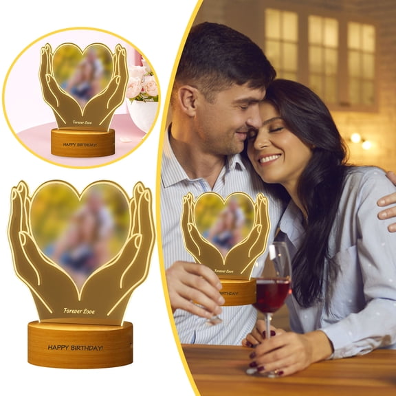 Junepar Personalized Anniversary Couple Gifts Customized Picture Frame Custom DIY Photo Frame with Warm LED Night Light Unique Valentine's Day Gift for Women & Men