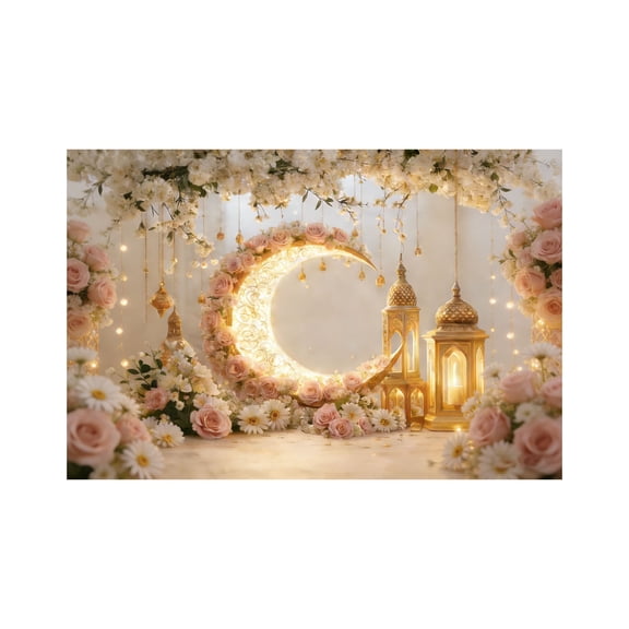 Junepar Ramadan Eid Al Fitr Photo Booth Background 71in x 43in Reusable Festival Banner for Home Wall Decor