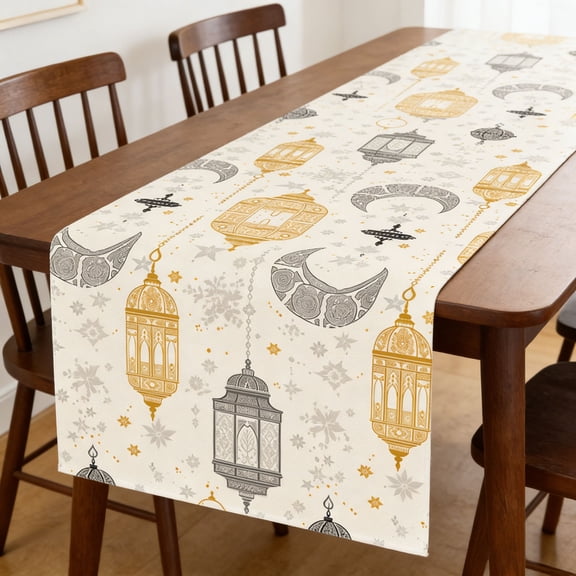 Junepar Ramadan Festival Dining Table Runner 70.9x13.0in Eid Moon Star Decor for Kitchen Patio
