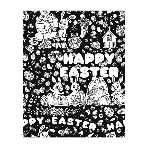 Junepar Reusable Decor 50"x59" Washable & Reusable Easter Coloring Blanket Art & Craft Throw with Rabbit Egg & Sheep Patterns Durable Fabric for Repeated Coloring & Long-Term Spring Home Decor