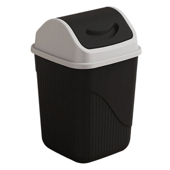Junepar Square Can with Lid 12.6" Compact Two-Way Swing Lid Waste Bin Odor-Resistant Garbage Container for Bathroom Bedroom Kitchen Small Spaces Black