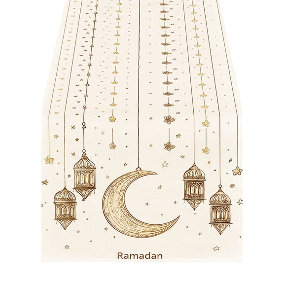 Junepar Table Cloth Ramadan Eid Moon Star Table Runner 13.0x78.7in Polyester Festival Table Decor for Home Party
