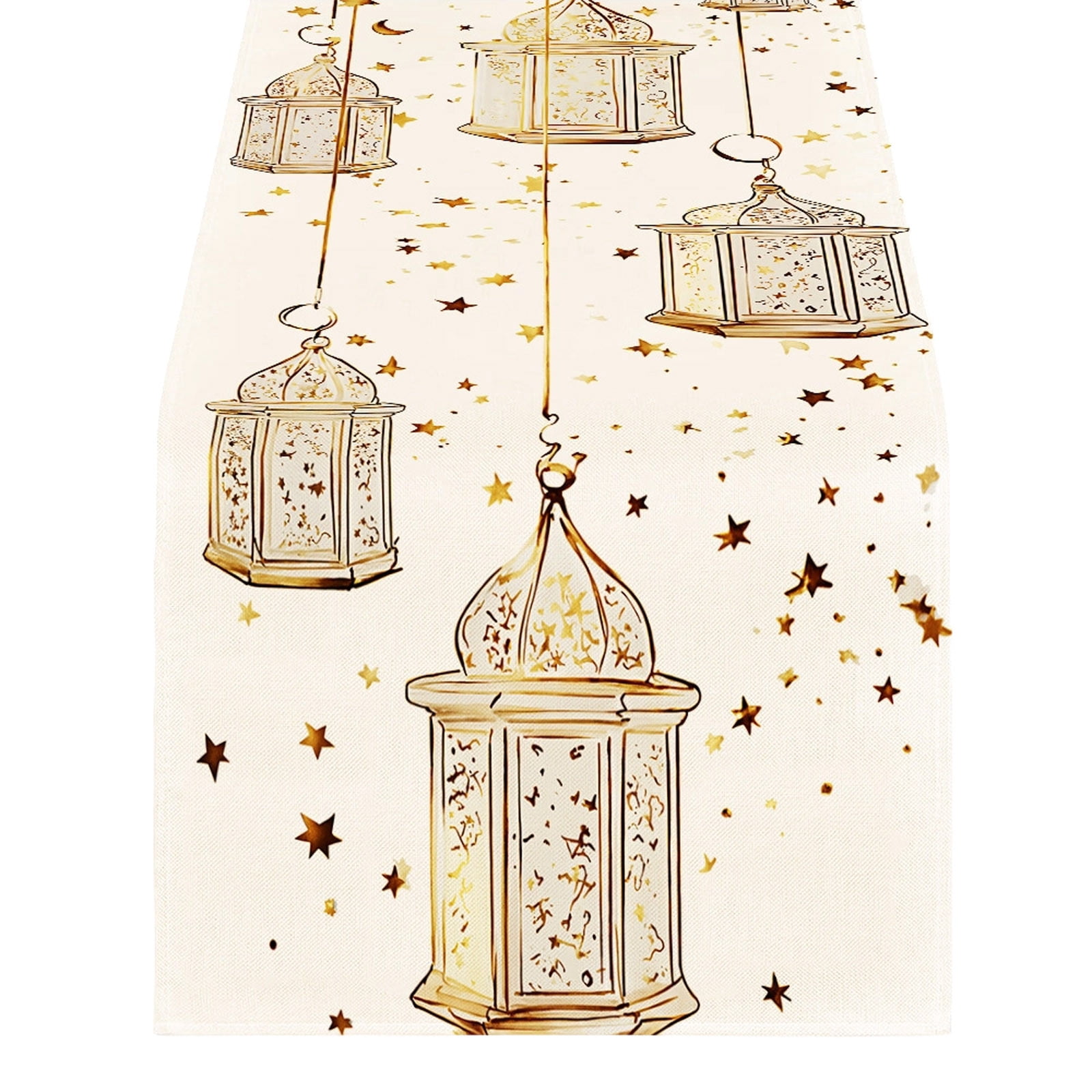 Junepar Table Cloth Ramadan Eid Moon Star Table Runner 78.7in Gold ...