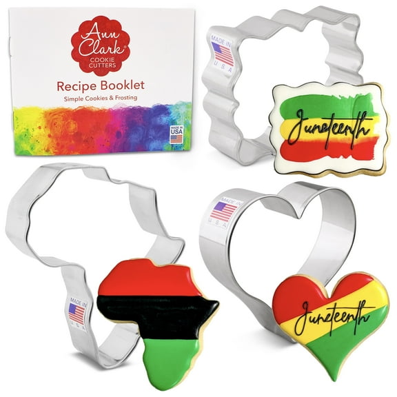 Juneteenth & Black History Month Cookie Cutters 3-Pc. Set Made in the USA by Ann Clark, Africa, Heart, Small Fanciful Plaque