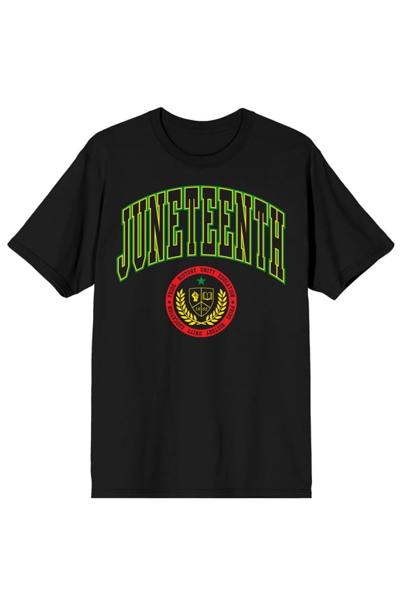 Juneteenth Collegiate Crest Crew Neck Short Sleeve Men's Black T-shirt