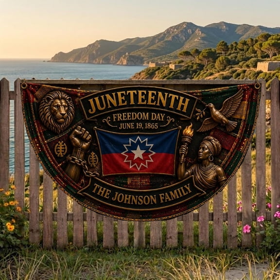 Juneteenth Family Fence Banner, Freedom Day Semicircle Flag, African Heritage Garden Decor, June 19 1865 Outdoor Decoration