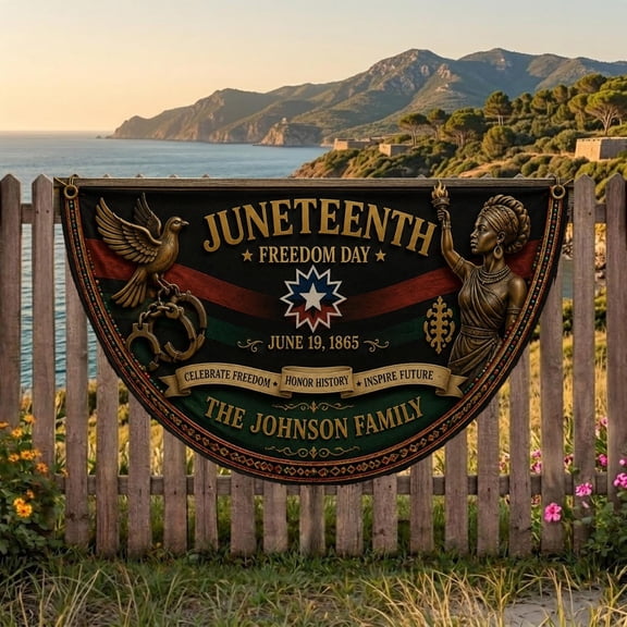 Juneteenth Freedom Day Fence Flag, Semicircle Banner, African American Heritage Decor,June 19 1865 Yard Flag