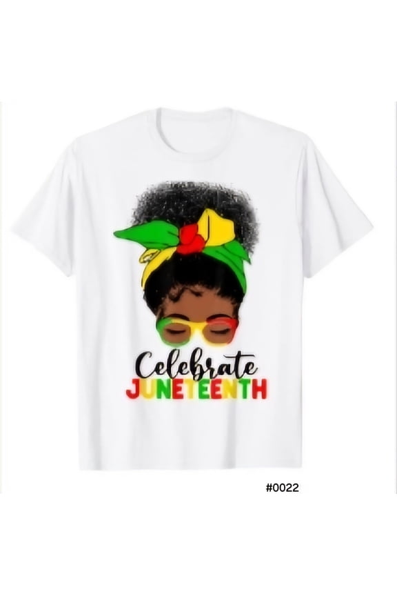 Juneteenth Holiday Celebration T- Shirt (Scarf Knot Afro Puff) #0022 White