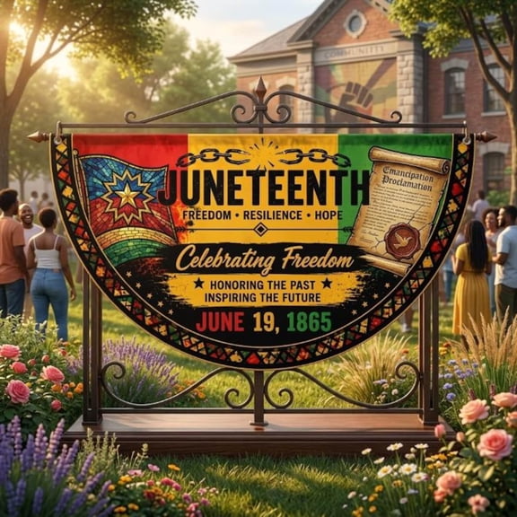 Juneteenth Semicircle Porch Banner, Emancipation Day Bunting Flag, Black History Patriotic Balcony Banner, Freedom Resilience Hope Decor