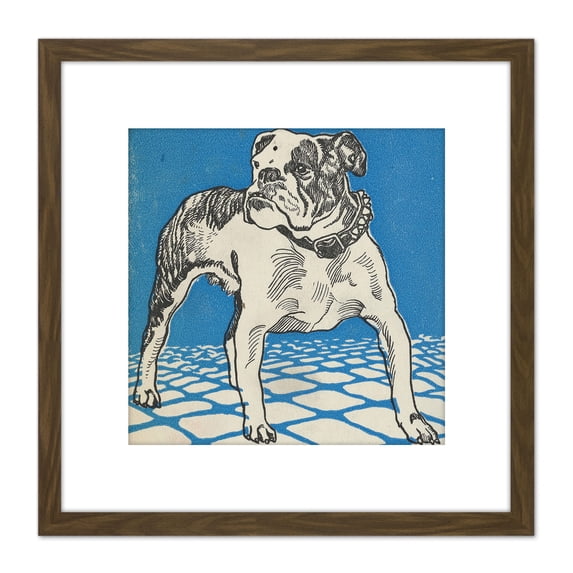 Jung Bulldog Lithograph Drawing 8X8 Inch Square Wooden Framed Wall Art Print Picture with Mount