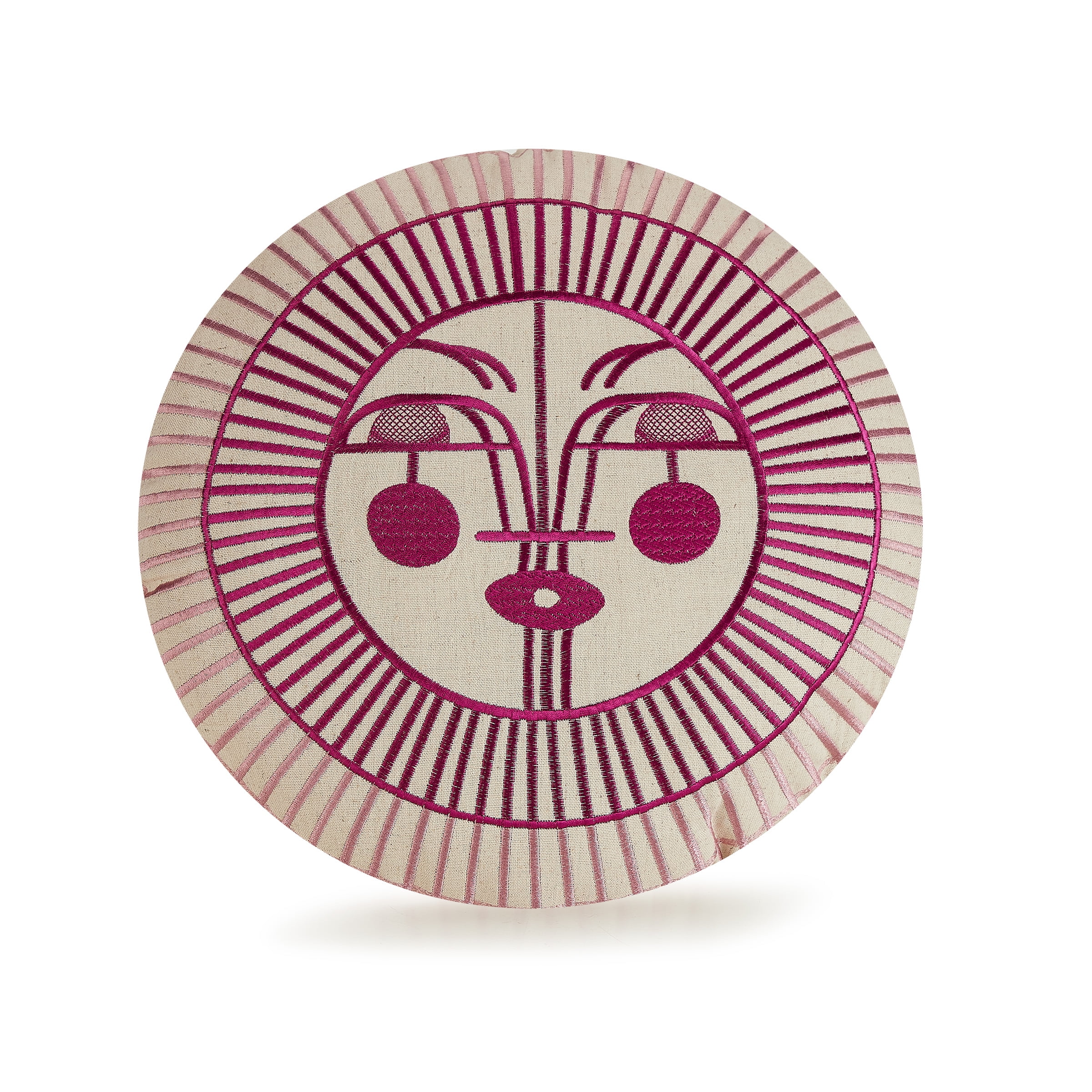 Ayo Pink Embroidered Round Boho-Chic Throw Pillow