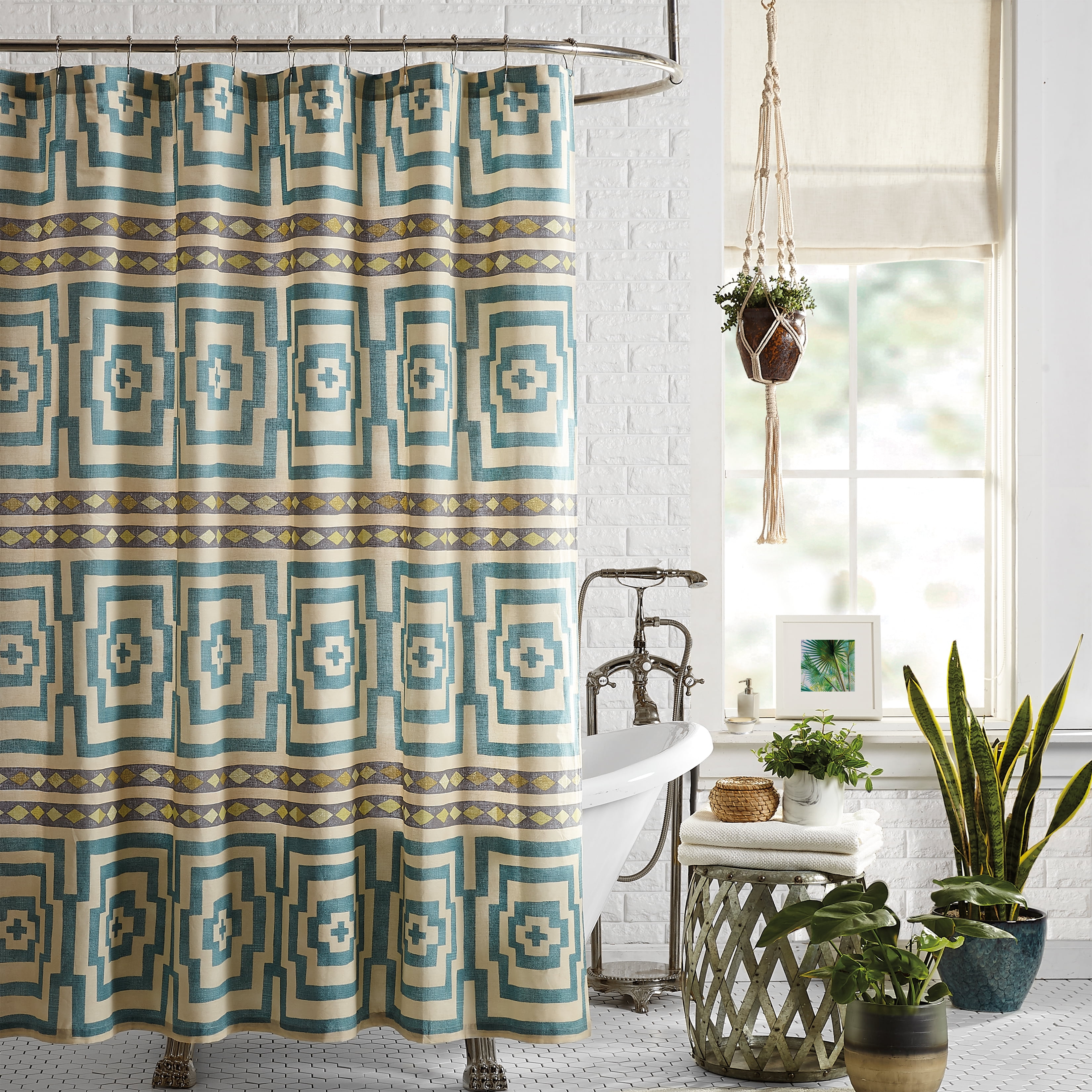 Hypnotic Blue Cotton Fabric Shower Curtain with Liner
