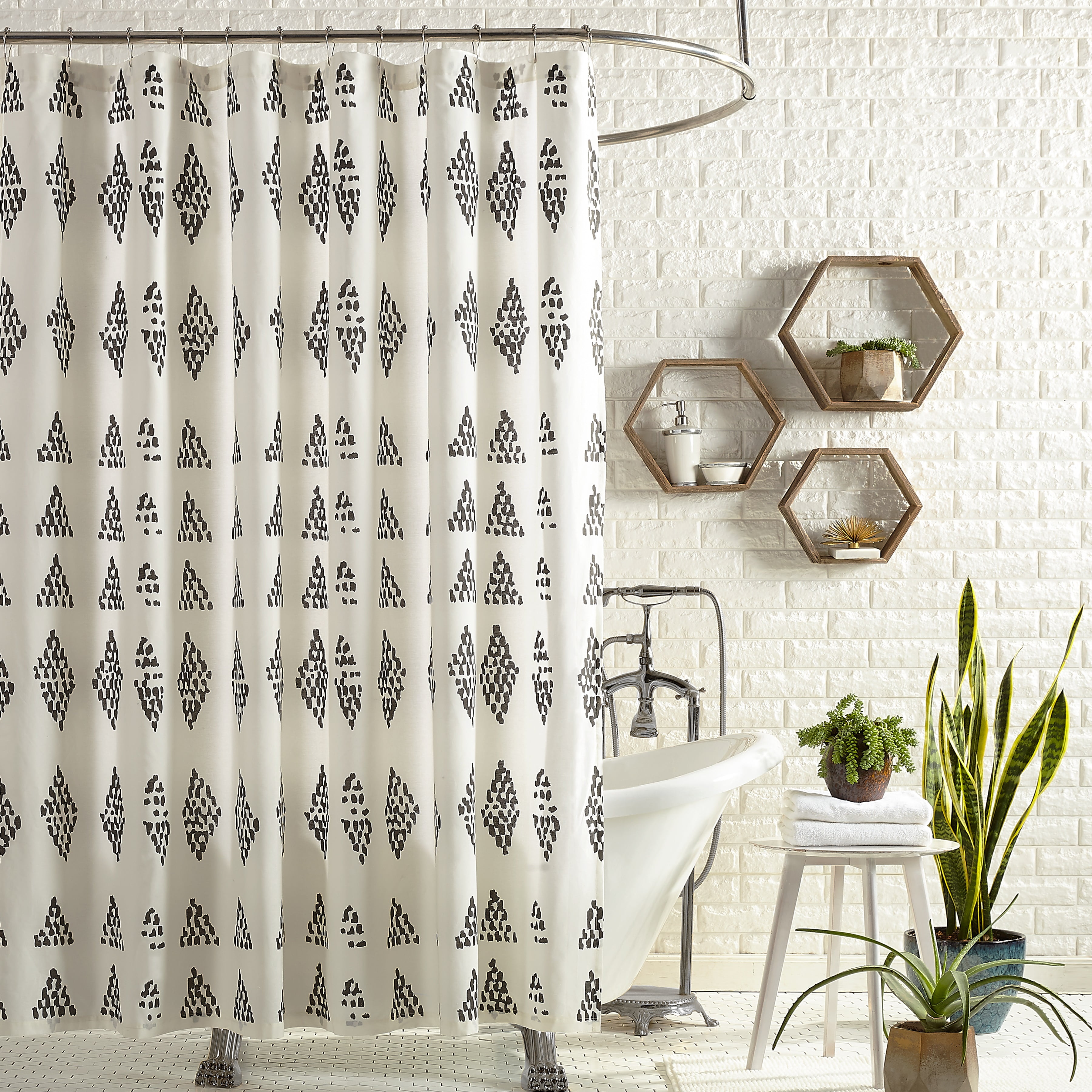 Standard Black and White Cotton Geometric Shower Curtain