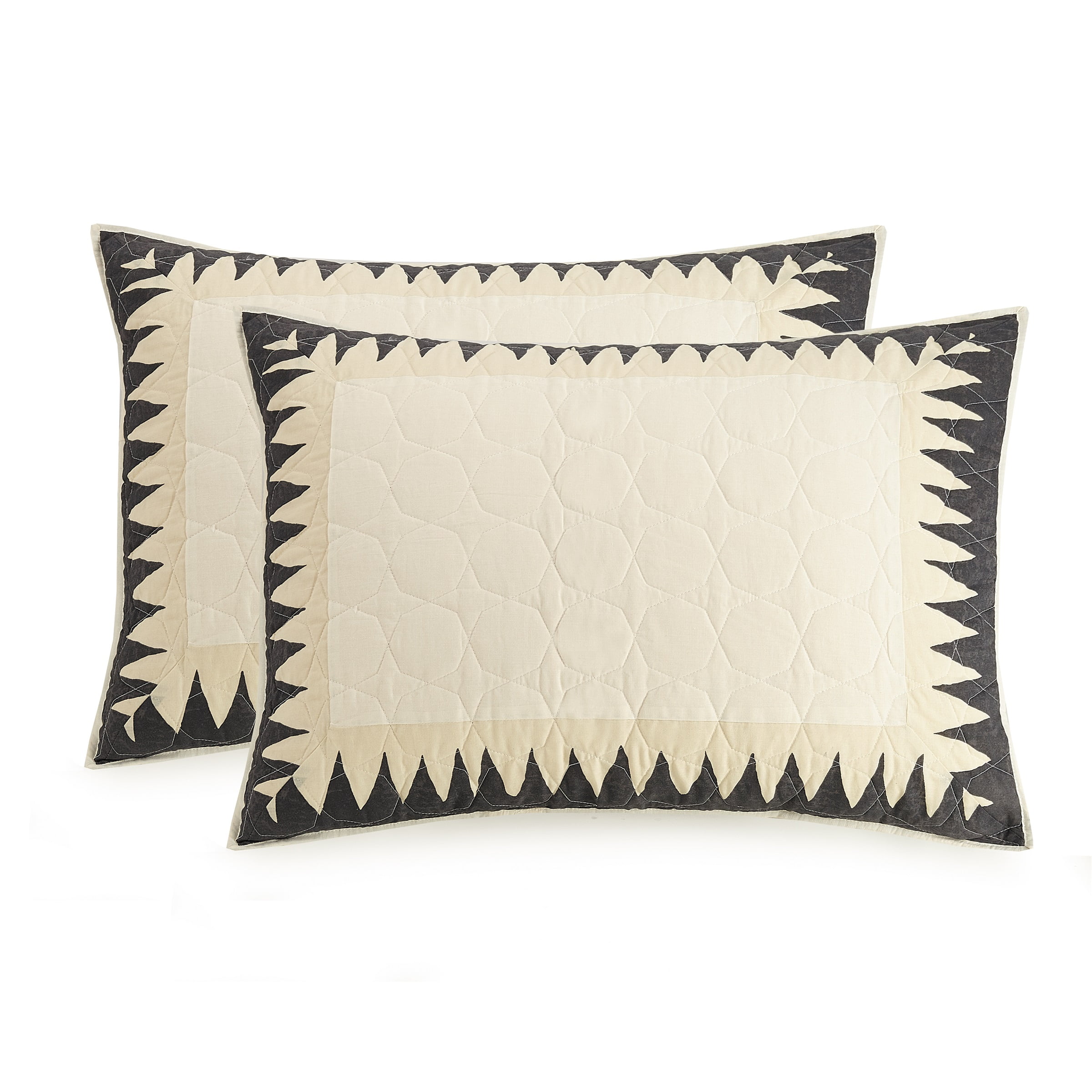 Soleil Cream and Black Cotton Standard Pillow Sham Pair