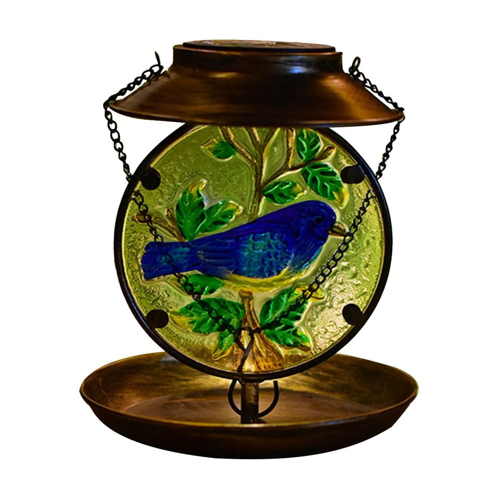 Jungdeepe Blue Vintage Bird Feeder Solar Light Bird Feeder Decoration
