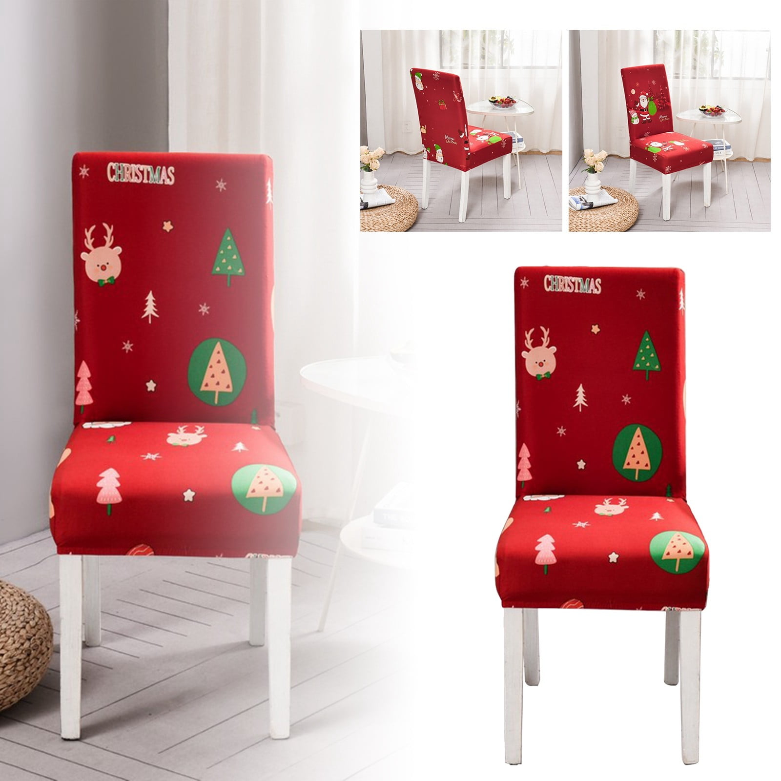 Jungdeepe Christmas Chair Cover Stretch Chair Cover Home Hotel
