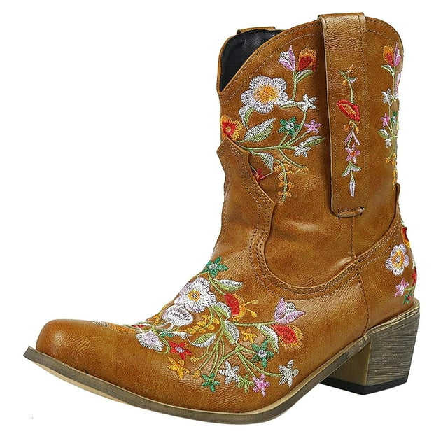 Jungdeepe Cowboy Boots For Women Boots Embroidered Retro Shoes Ankle