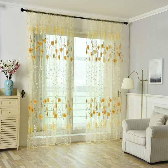Jungdeepe Leaves Sheer Curtain Window Voile Drape 1 Panel Fabric Shower