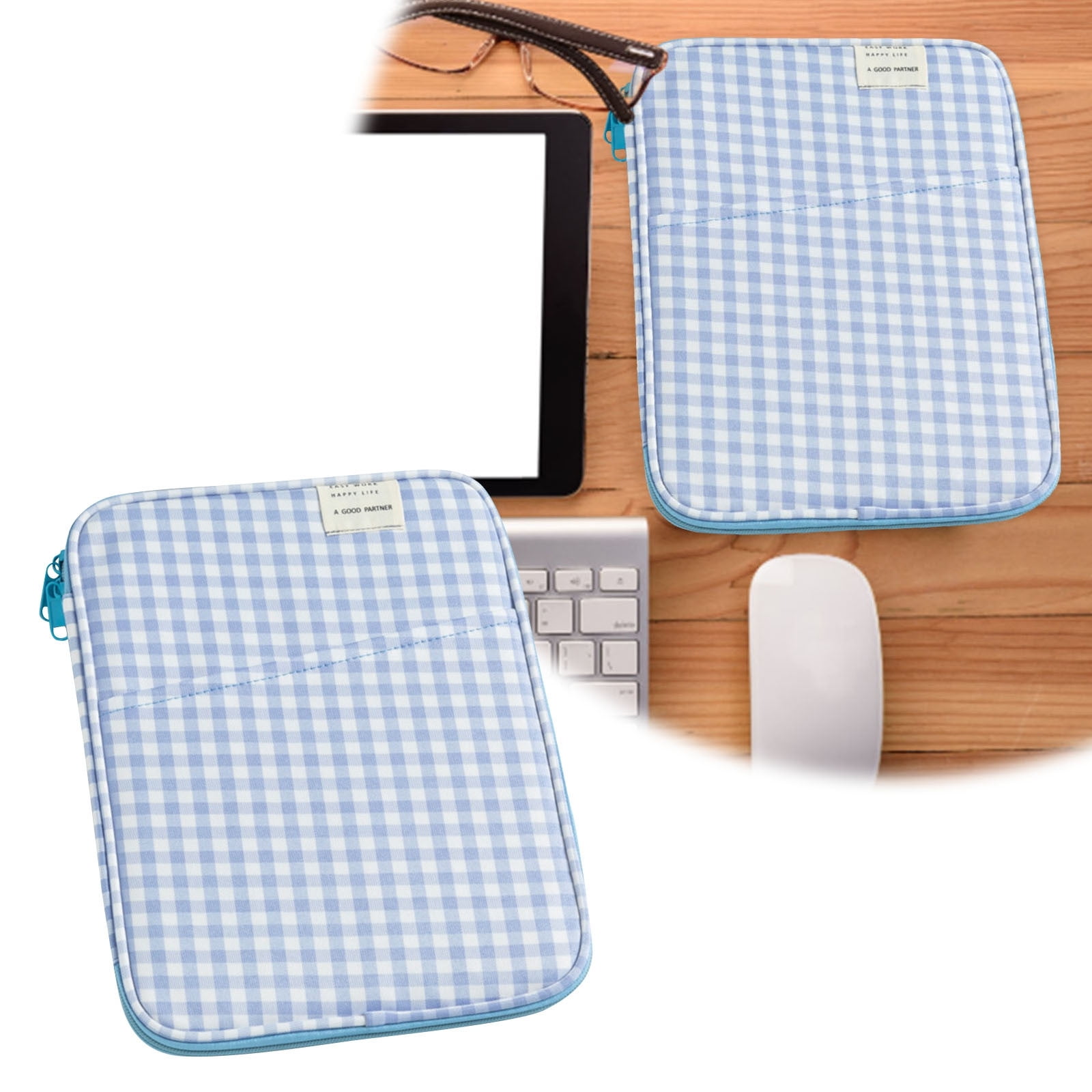 Jungdeepe Plaid Tablet Bag 13 Inch Pocket Storage Bag
