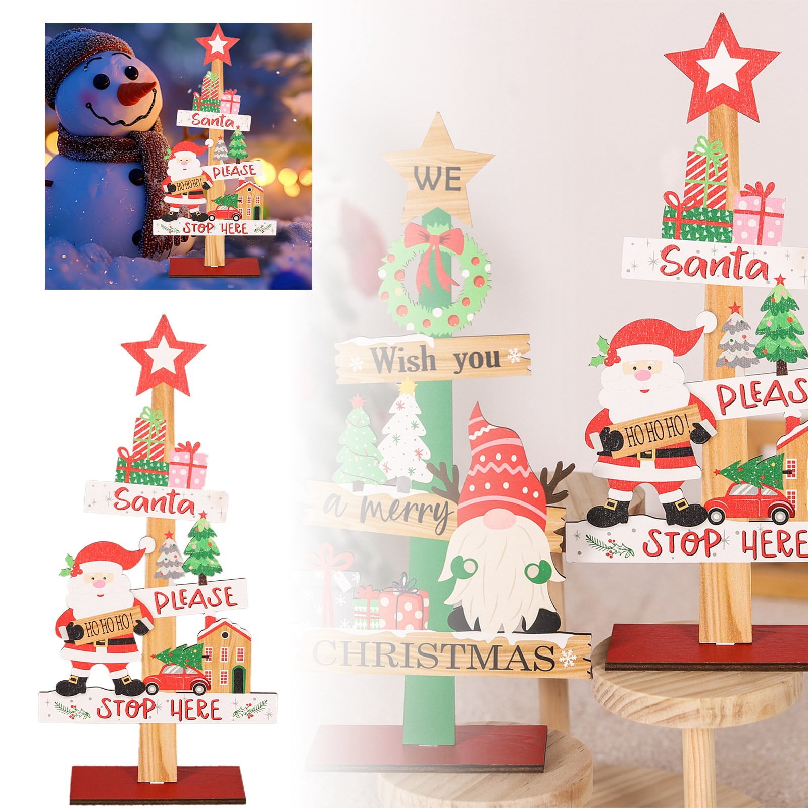 Jungdeepe Wooden Christmas Decorations Desktop Ornament For Restaurant