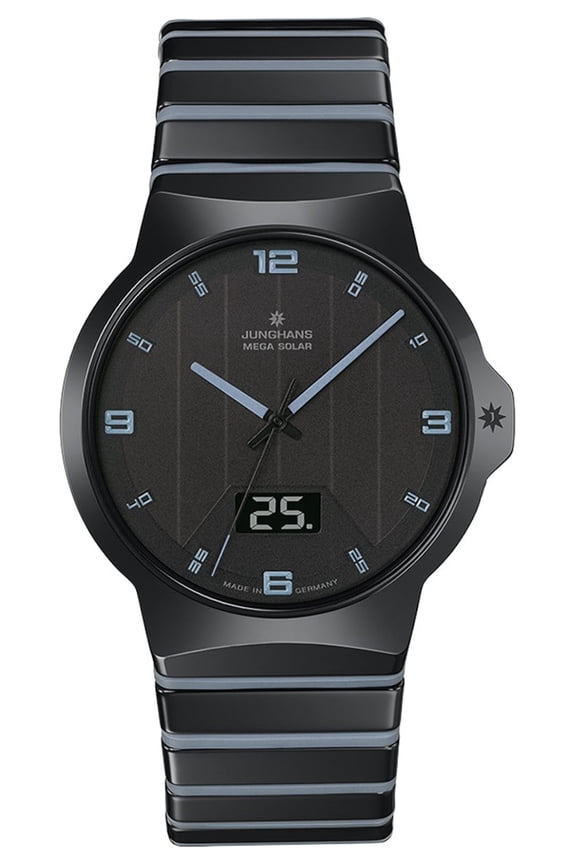 Force MEGA Solar Black Ceramic Black Dial Date Quartz Mens Watch 18/1400.44