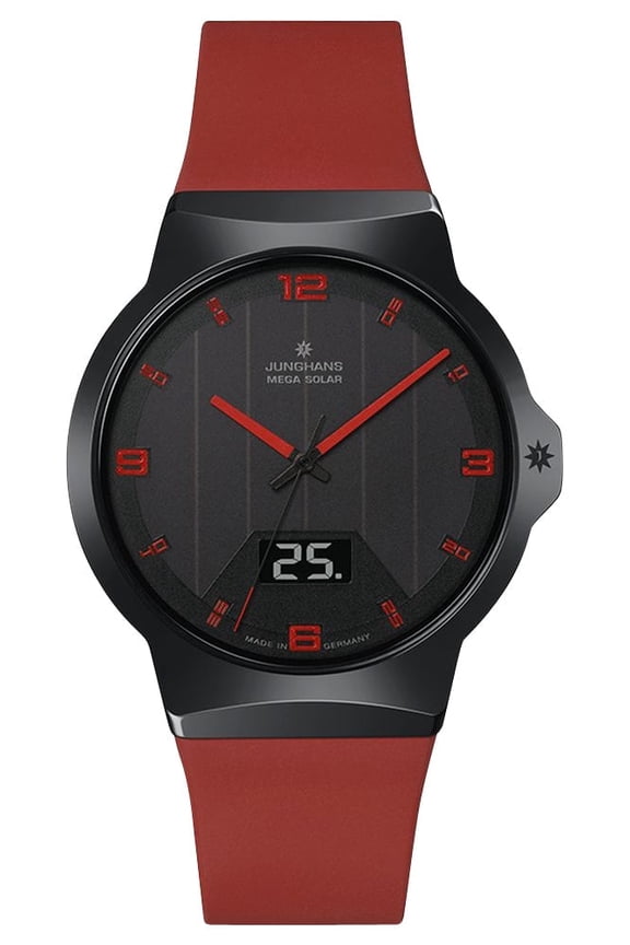 Force MEGA Solar Black Ceramic Black Dial Red Rubber Strap Date Quartz Mens Watch 18/1402.00
