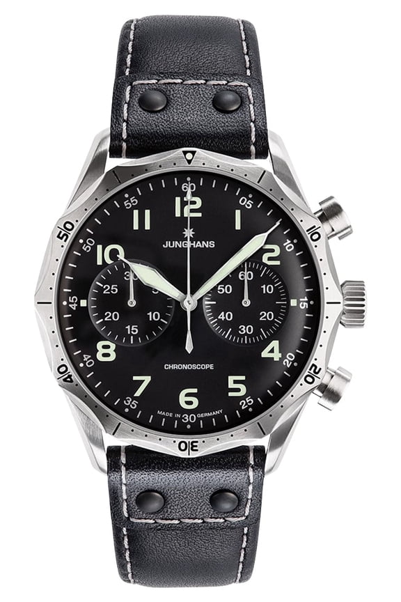 Pilot Chronoscope Automatic Chronograph Stainless Steel Black Dial Black Leather Strap Mens Watch 27/3590.00