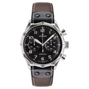 Junghans Pilot Chronoscope Automatic Chronograph Stainless Steel Black Dial Brown/Black Leather Strap Mens Watch 27/3591.00