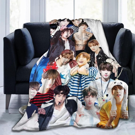 Jungkook Blanket Soft and Warm Lightweight Fluffy Throws Blankets Rug Carpet Gift for Beach Yoga Bedroom Living Room Decoration Sofa Camping Trip Dorm Decor All Season