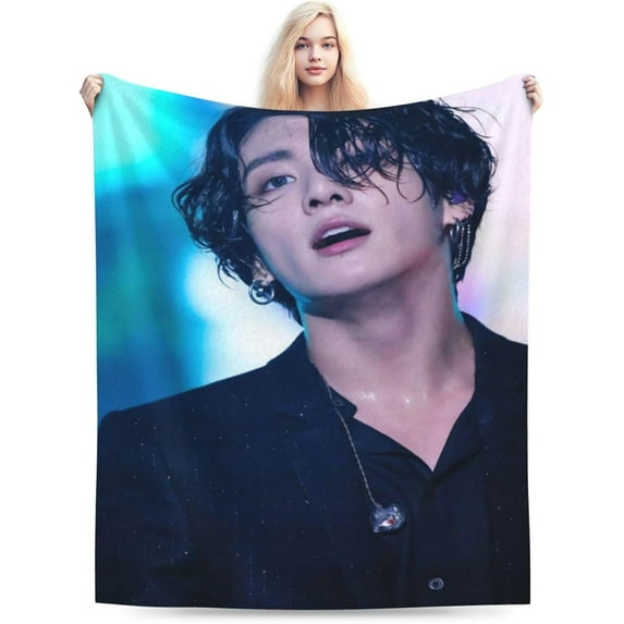 Jungkook Blanket Soft and Warm Lightweight Fluffy Throws Blankets Rug Carpet Gift for Beach Yoga Bedroom Living Room Decoration Sofa Camping Trip Dorm Decor All Season
