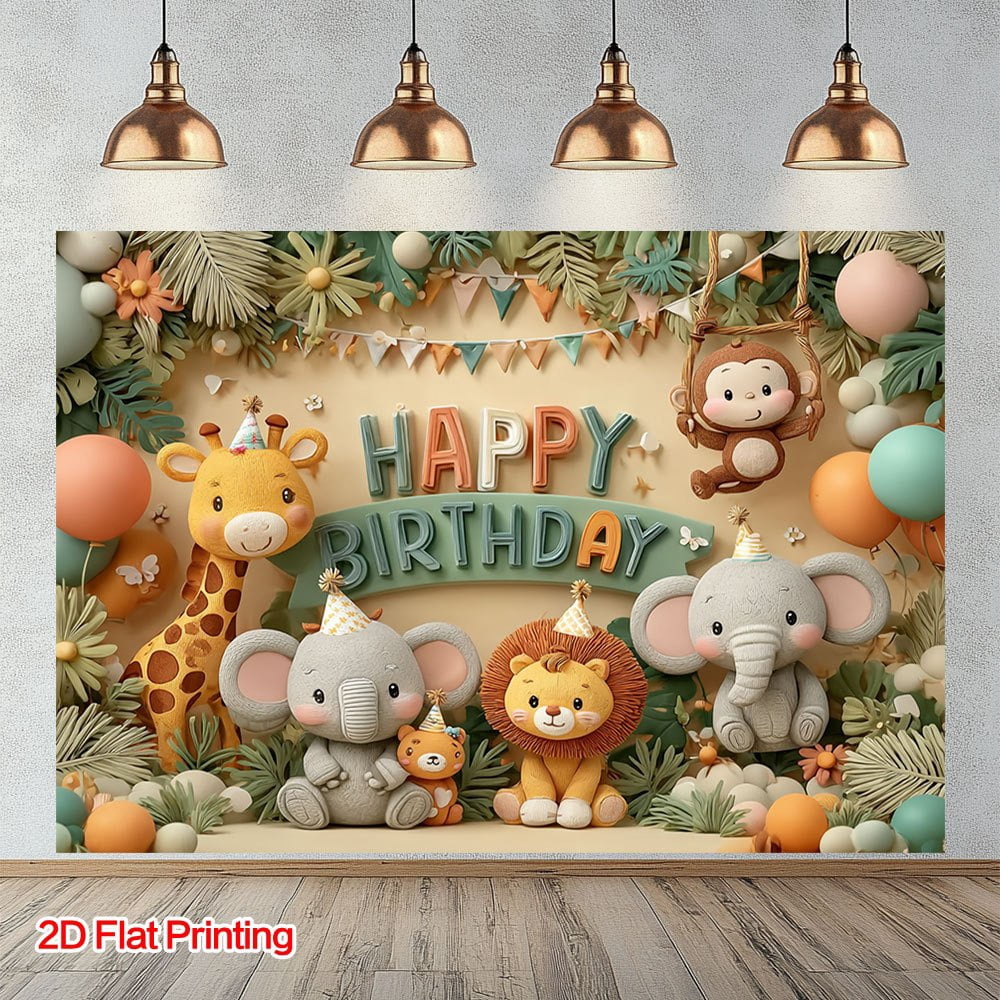 Jungle Adventure Birthday Backdrop Tropical Rainforest Safari Happy ...