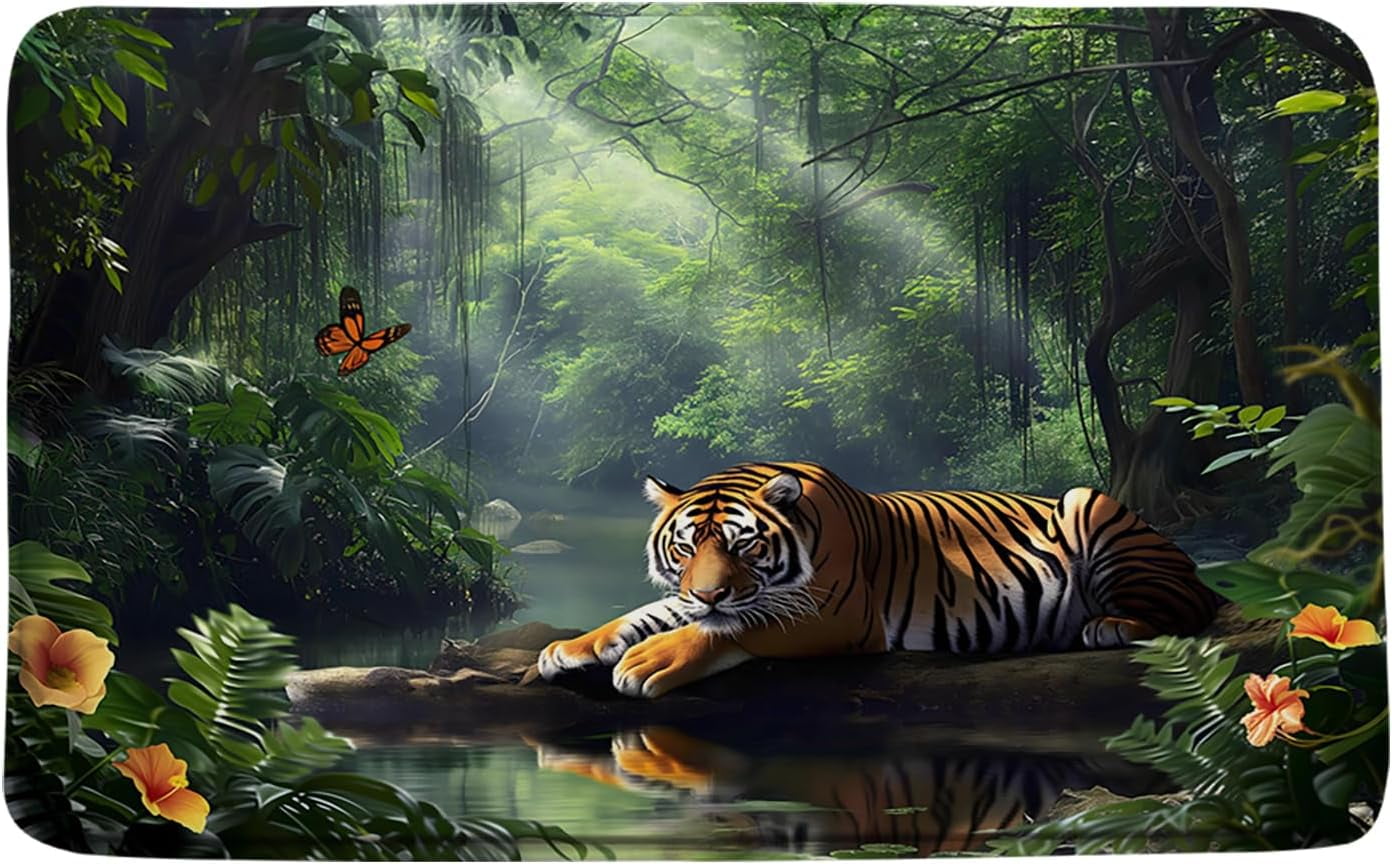 Jungle Animal Bath Mat Tropical Animal Green Forest Rainforest