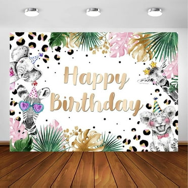 Jungle Animal Birthday Backdrop for Girls Birthday Party Decorations Zoo Safari Animal Theme Happy Birthday Banner Party Photoshoot Backdrops