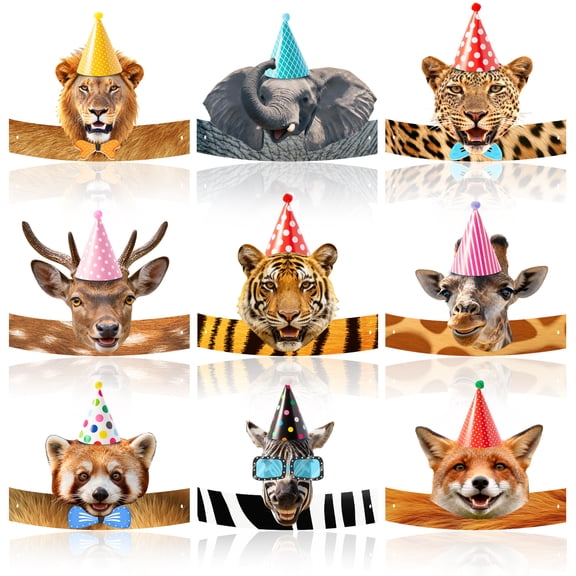 27pcs Jungle Animal Birthday Hat, Jungle Animal Party Hats for Jungle Safari Party Favors Decorations, Jungle Safari Party Hats for Jungle Animals Birthday Decorations Supplies
