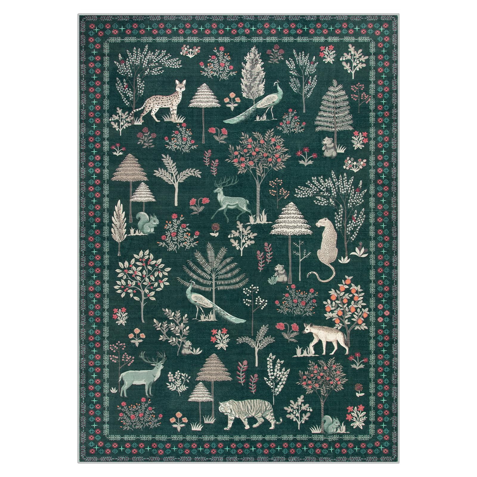 Jungle Animal Black Living Room Rug Washable Area Rug Soft Large Rugs