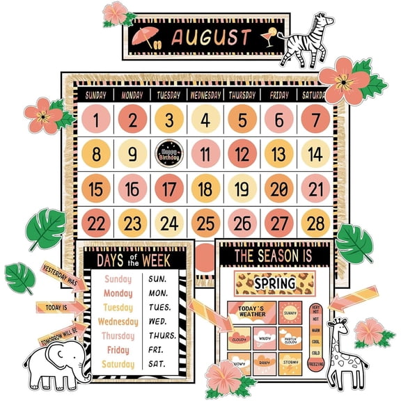 Jungle Animal Calendar Bulletin Board Set Simply CTP Bulletin Board Calendar Seasons Weather Chart Animal Classroom Decoration with Season, Weather and Days of the Week Chart Back to School