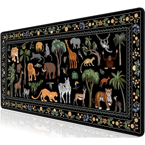 Jungle Animal Desk Mat for Keyboard and Mouse,XXL Large Mouse Pad Non-Slip Keyboard Pad Waterproof Desktop Mat for Laptop Computer Work Game Home Office-Black