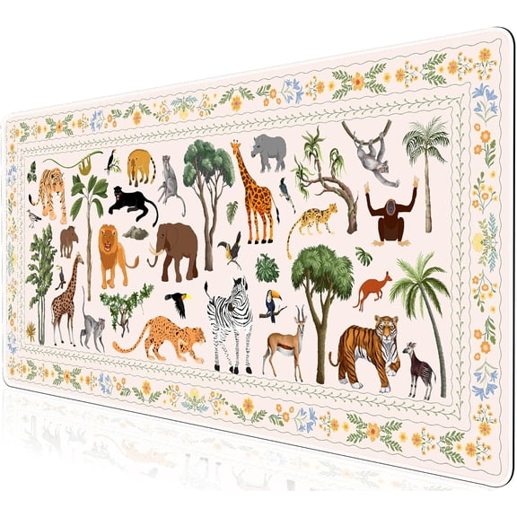 Jungle Animal Desk Mat for Keyboard and Mouse,XXL Large Mouse Pad Non-Slip Keyboard Pad Waterproof Desktop Mat for Laptop Computer Work Game Home Office-Ivory/Beige