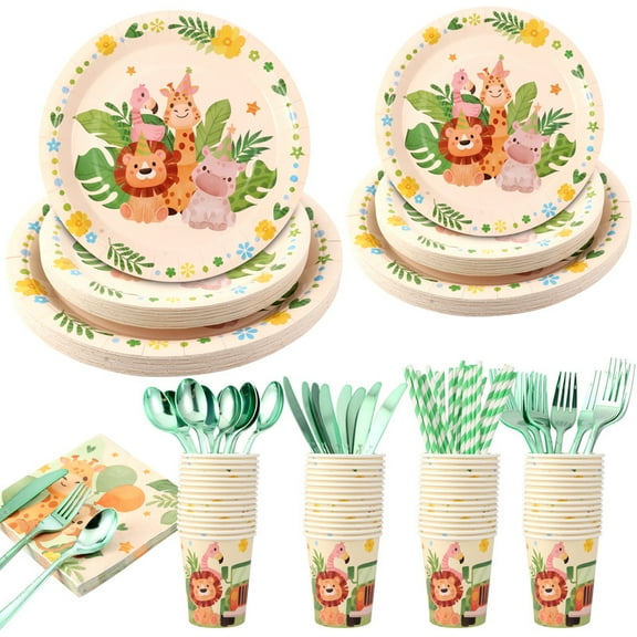 Jungle Animal Party Tableware Set 400-Piece for 50 Guests