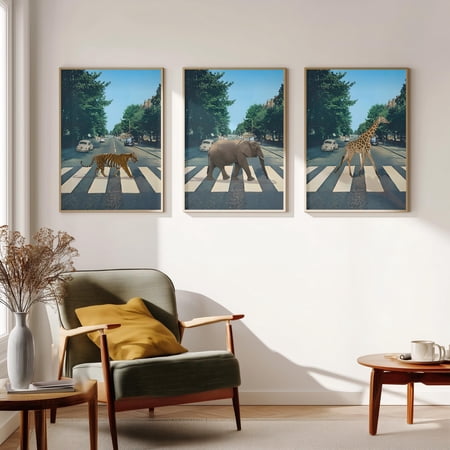 Jungle Animal Prints Abbey Road Posters Beatles Wall Art Whimsical Decor Set 3