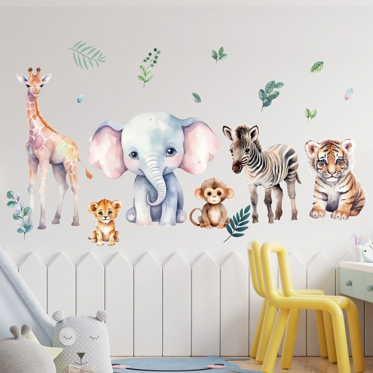 Jungle Animal Wall Stickers Removable Wild Elephant Lion Giraffe Monkey ...