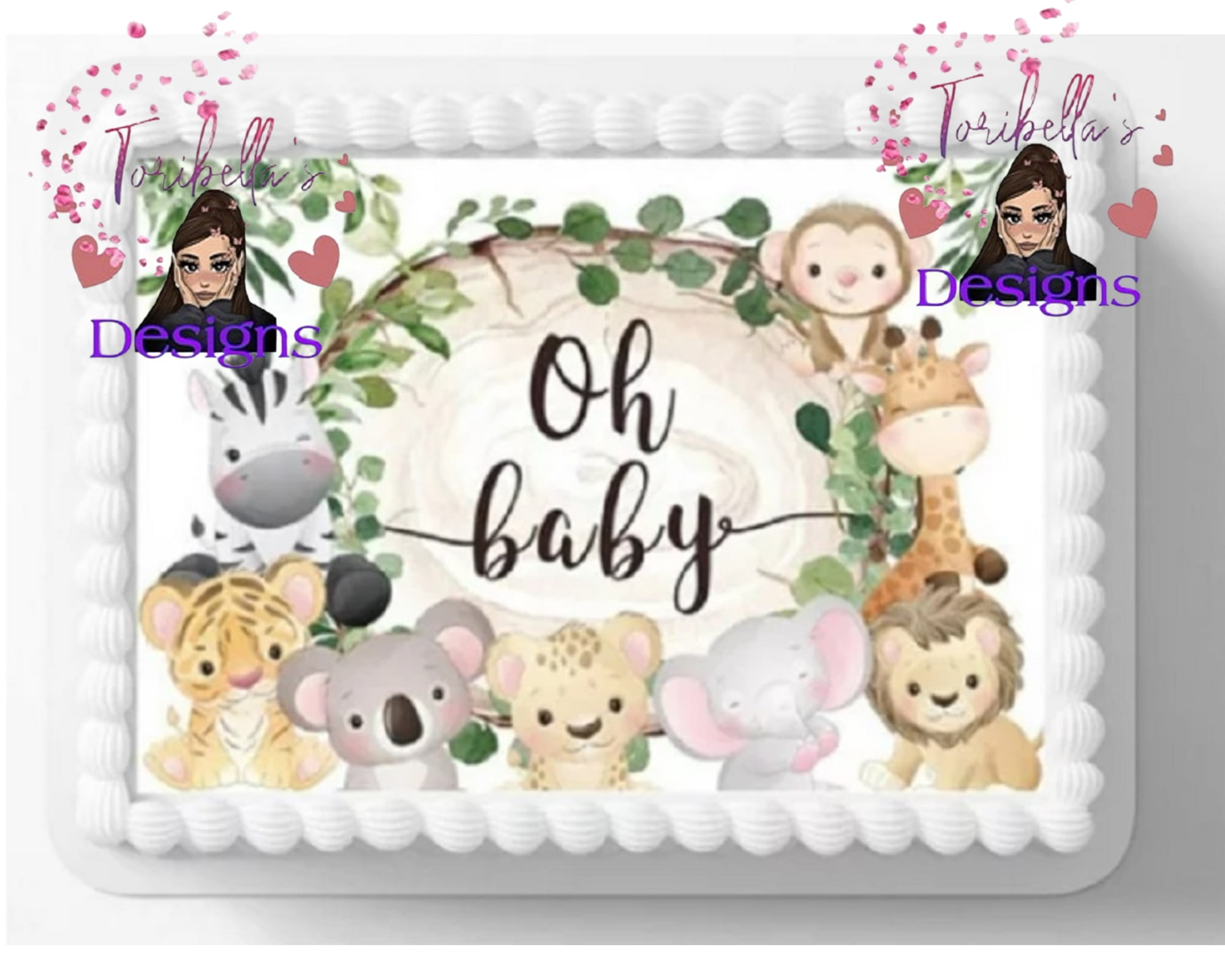 Jungle Animals Baby Shower Edible Image Cake Topper, by ToriBellas Designs